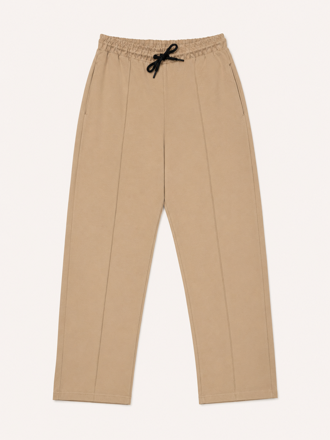 Beige pants with a drawstring on a white background