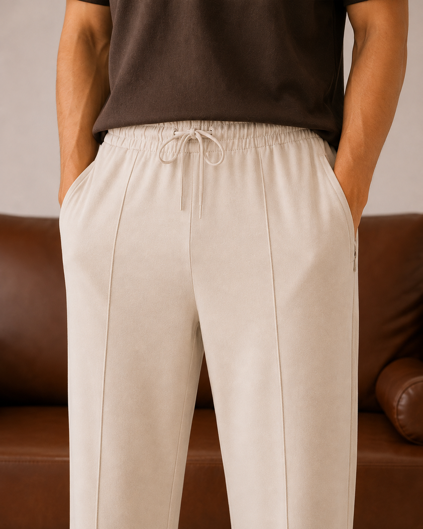 Beige Straight Leg Trousers - Men