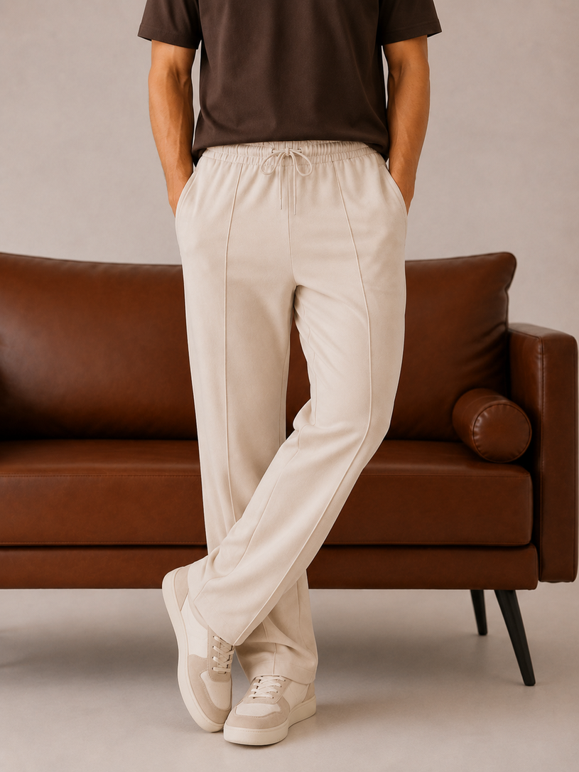 Beige Straight Leg Trousers - Men