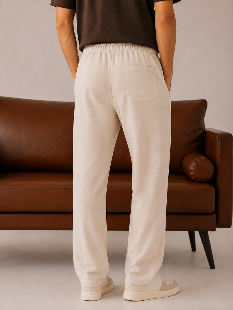 Beige Straight Leg Trousers - Men