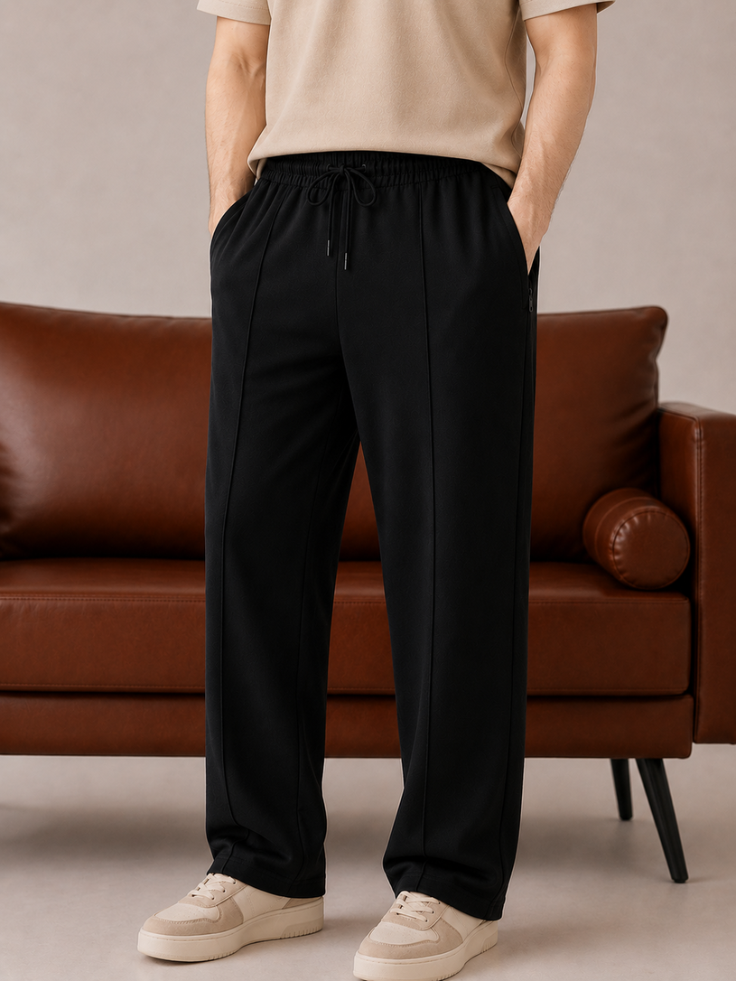 Black Straight Leg Trousers - Men