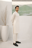 Off White Cotton Embroidered Kurta Trouser - Men