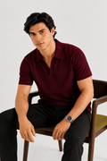 Maroon Mesh Thermal Knit Polo - Smart Fit - Men