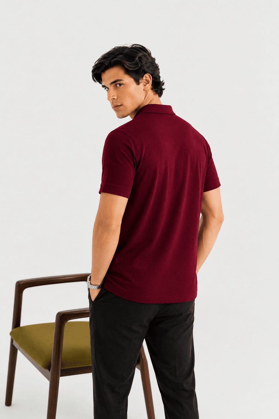 Maroon Mesh Thermal Knit Polo - Smart Fit - Men - Men