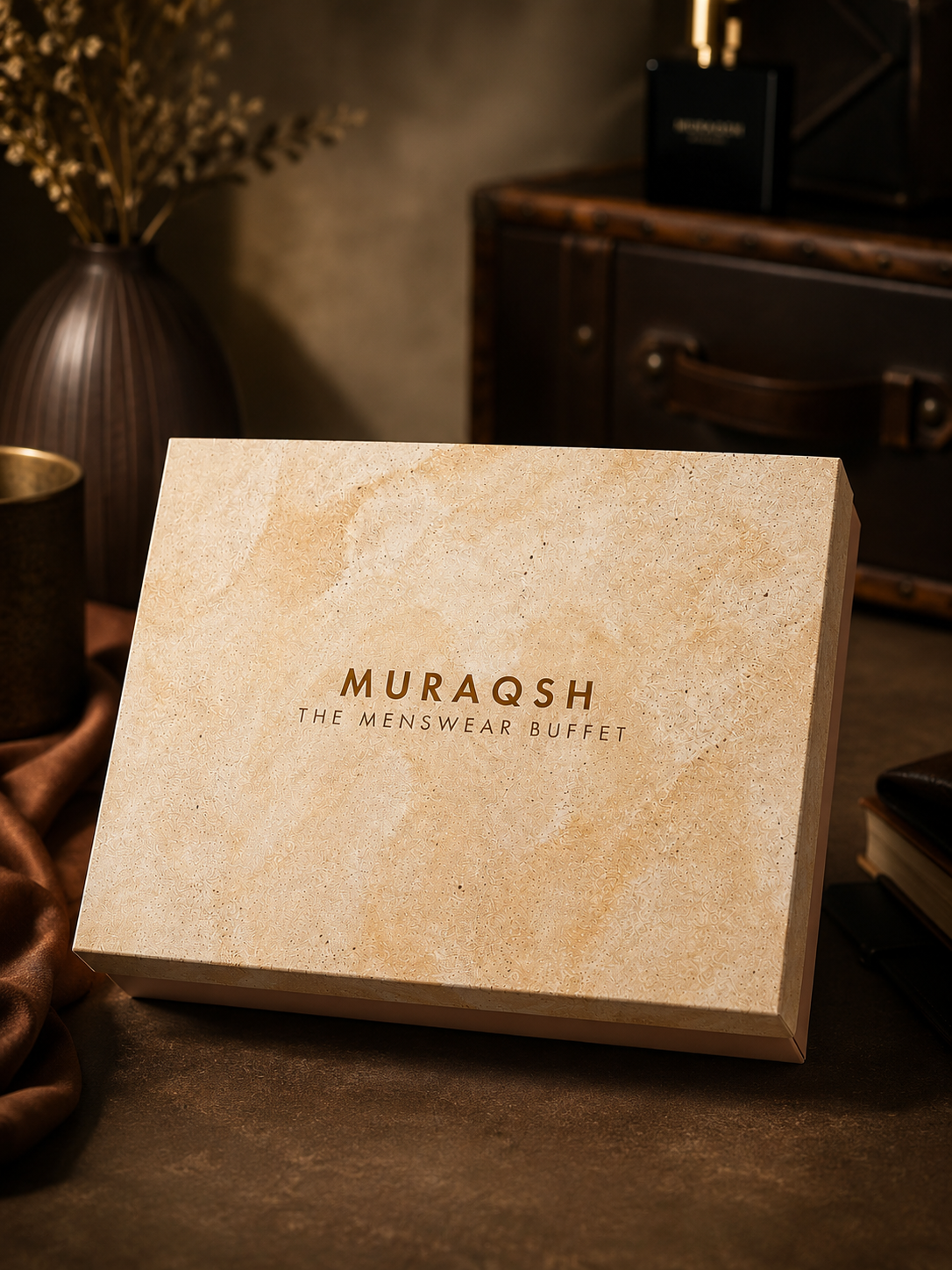 Premium Gift Box - Textured Lift-Off Box in Beige Pink