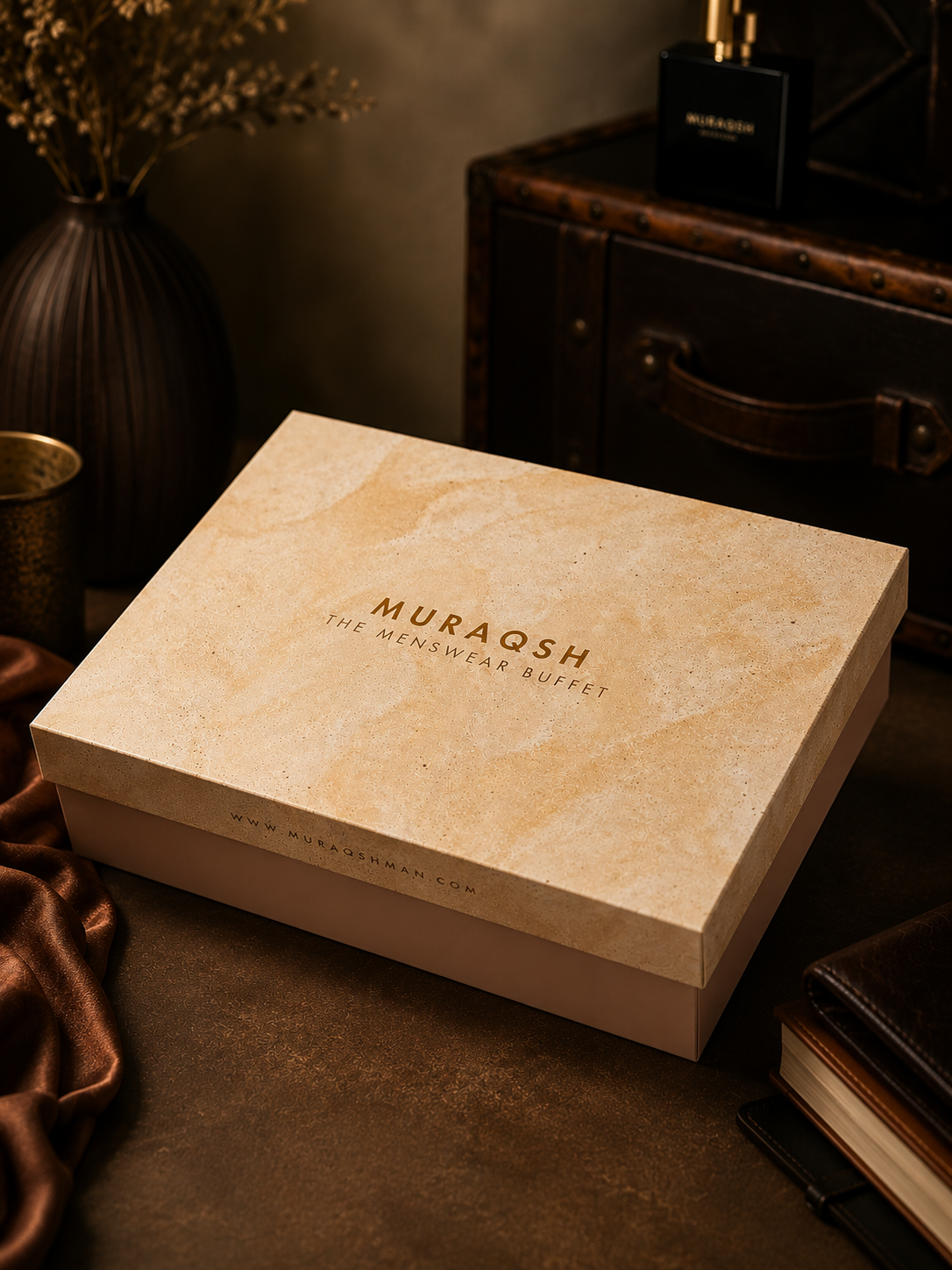 Premium Gift Box - Textured Lift-Off Box in Beige Pink
