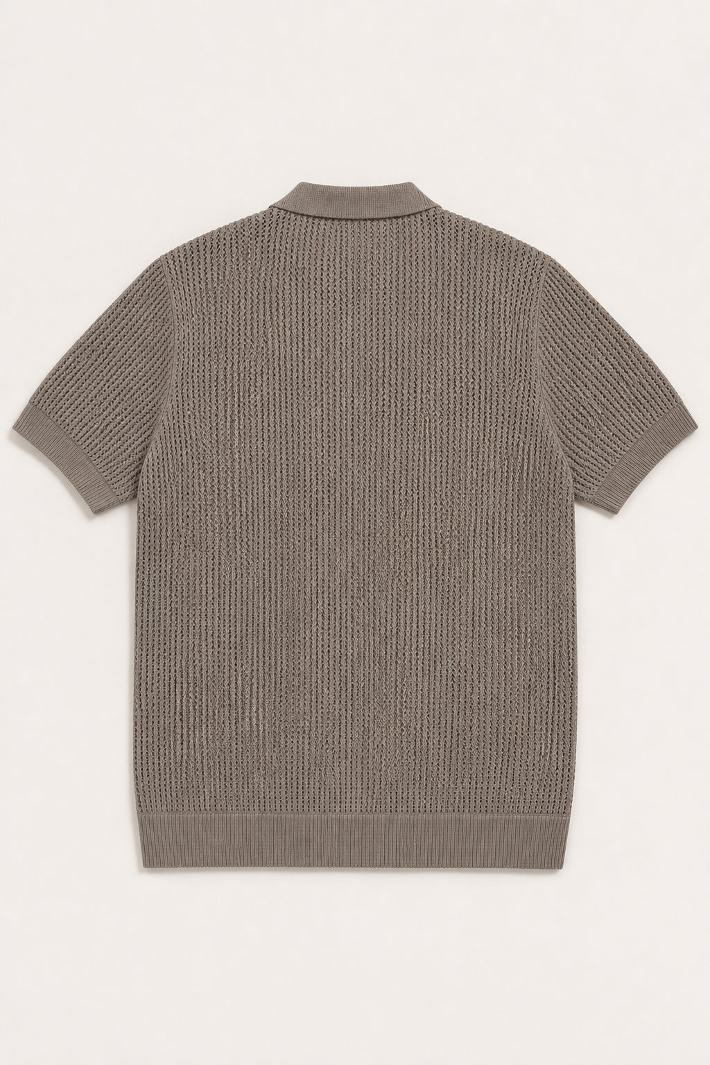 Back view of a brown textured polo on a white background