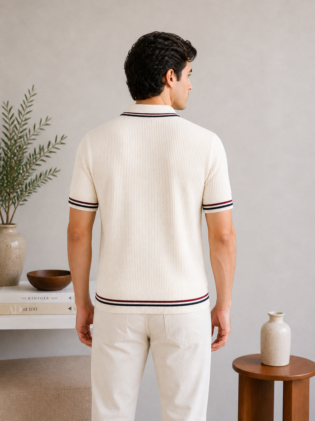 Ecru Riviera Zip Knit Polo - Men