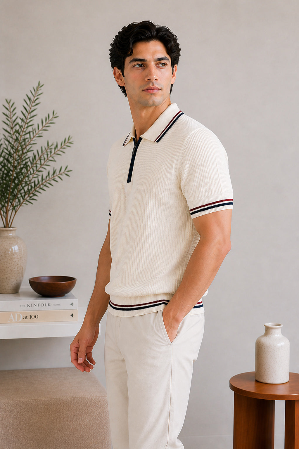 Ecru Riviera Zip Knit Polo - Men