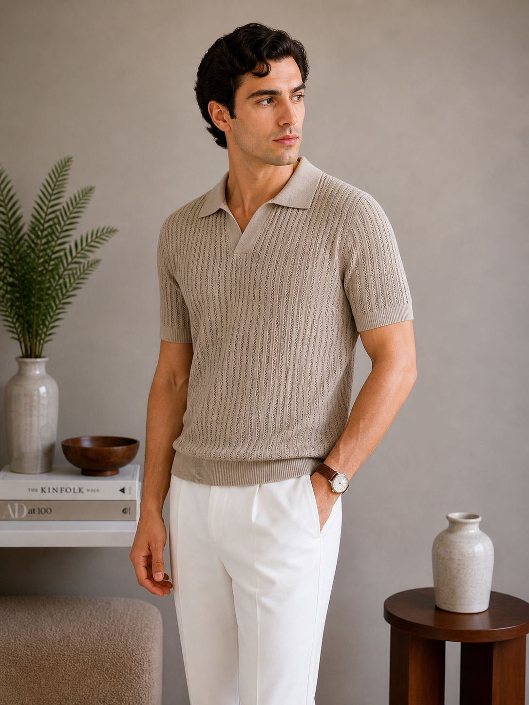 Sandstone Atelier Textured Knit Polo - Men