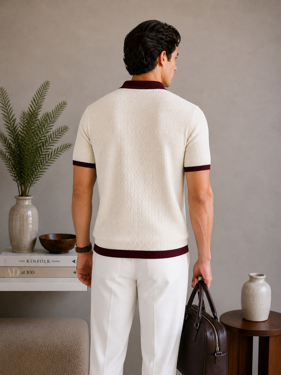 Ecru Heritage Knit Contrast Knit Polo - Men