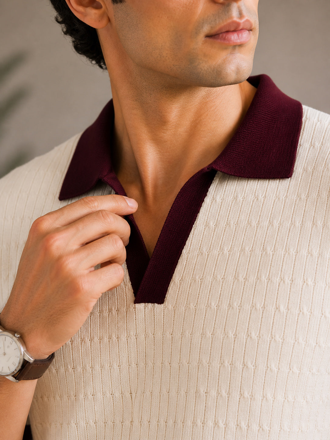 Ecru Heritage Knit Contrast Knit Polo - Men