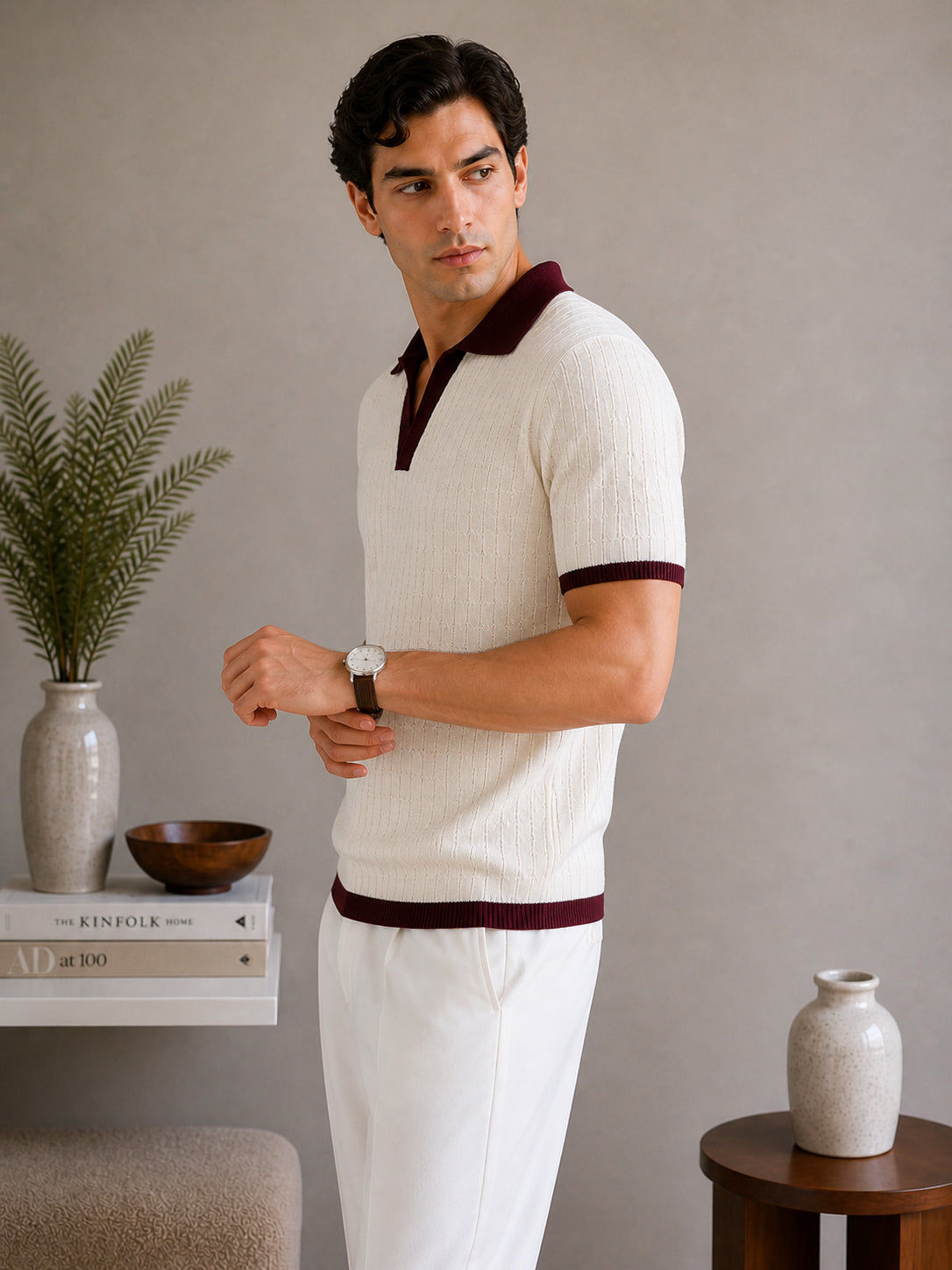 Ecru Heritage Knit Contrast Knit Polo - Men