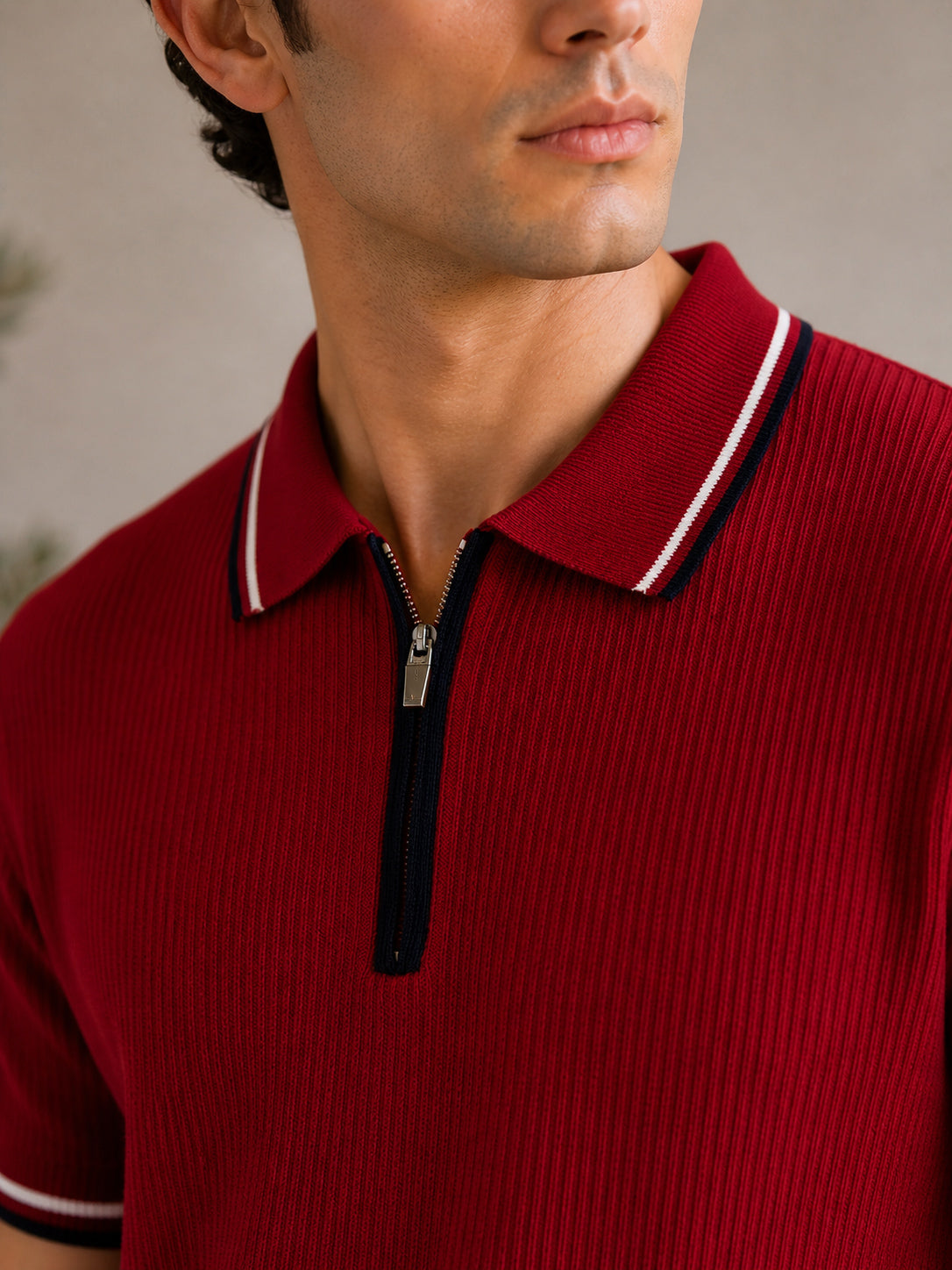 Crimson Riviera Knit Zip Knit Polo - Men