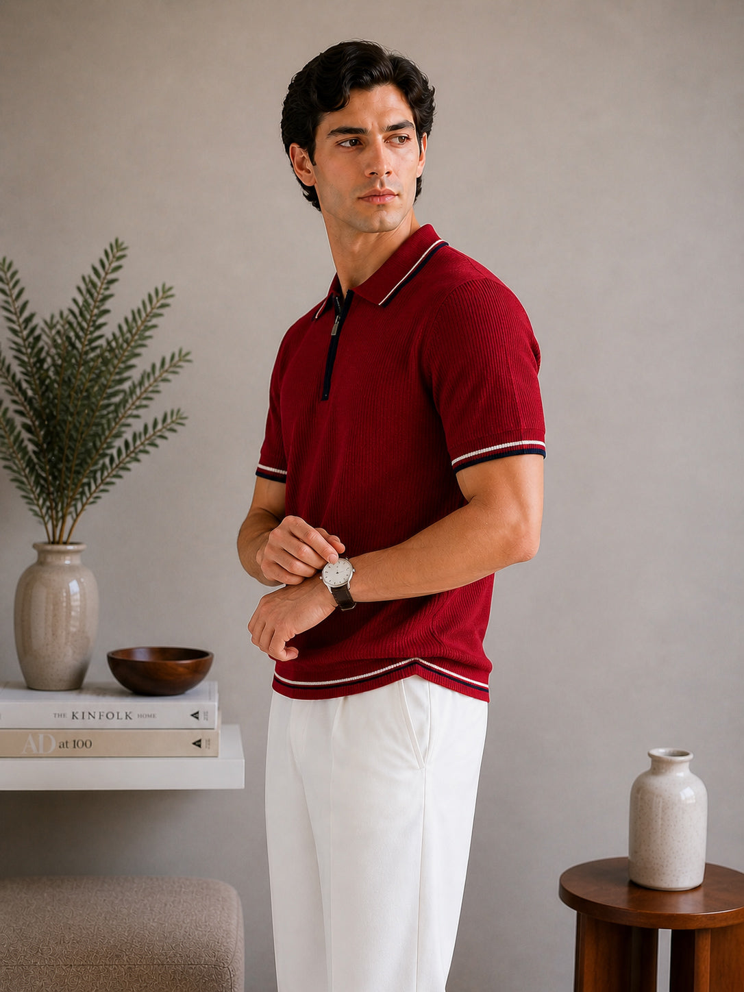 Crimson Riviera Knit Zip Knit Polo - Men
