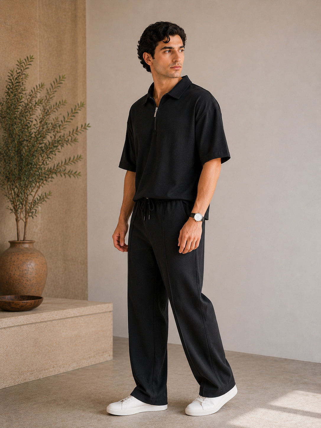 Black Jersey Coord Set - 2PC - Men - Men