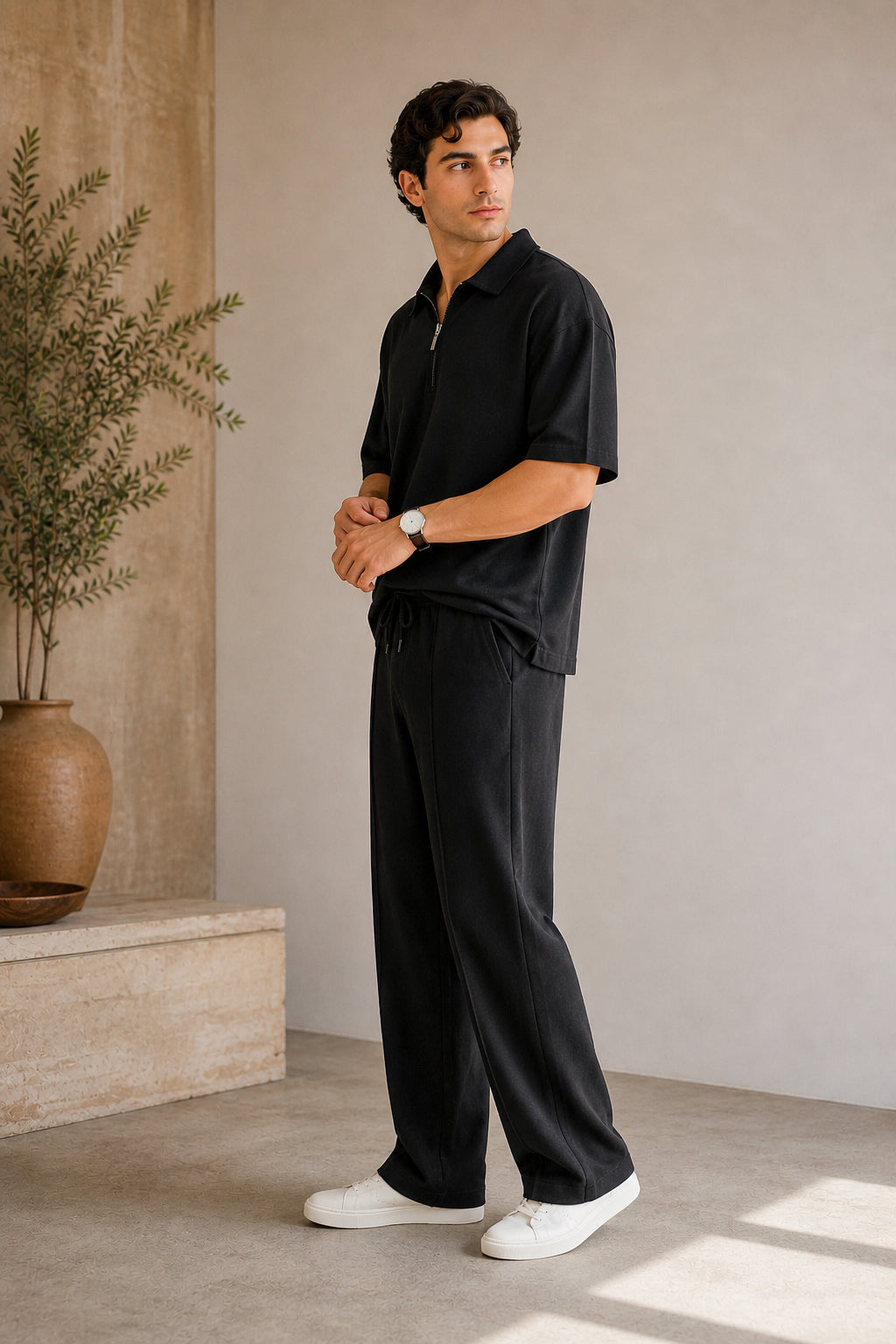 Black Jersey Coord Set - 2PC - Men - Men