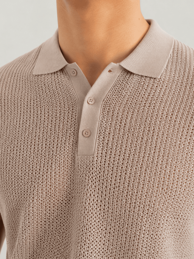 Taupe Atelier Textured Knit Polo