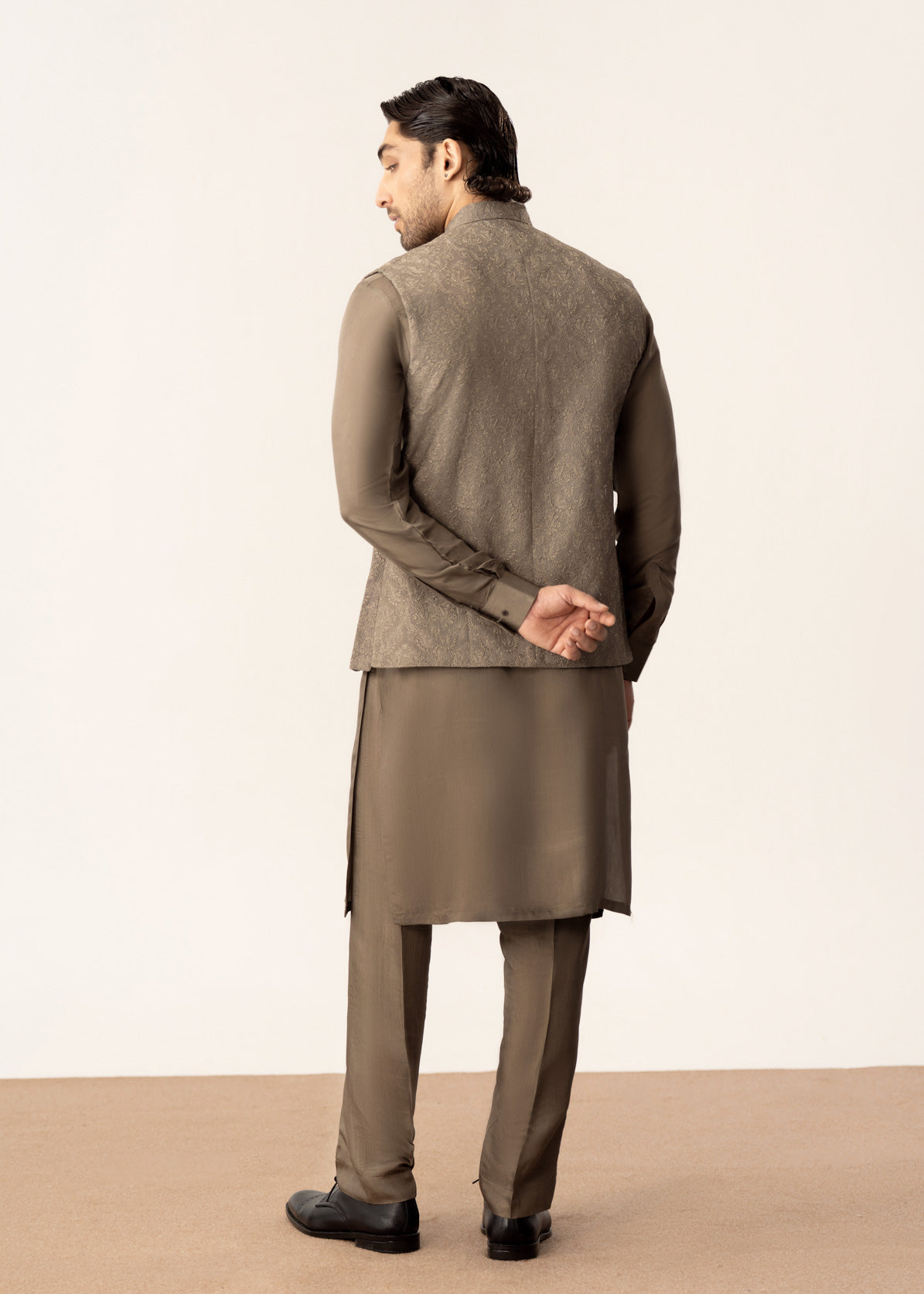 Taupe Kurta Trouser with Embroidered Waistcoat  - 3PC
