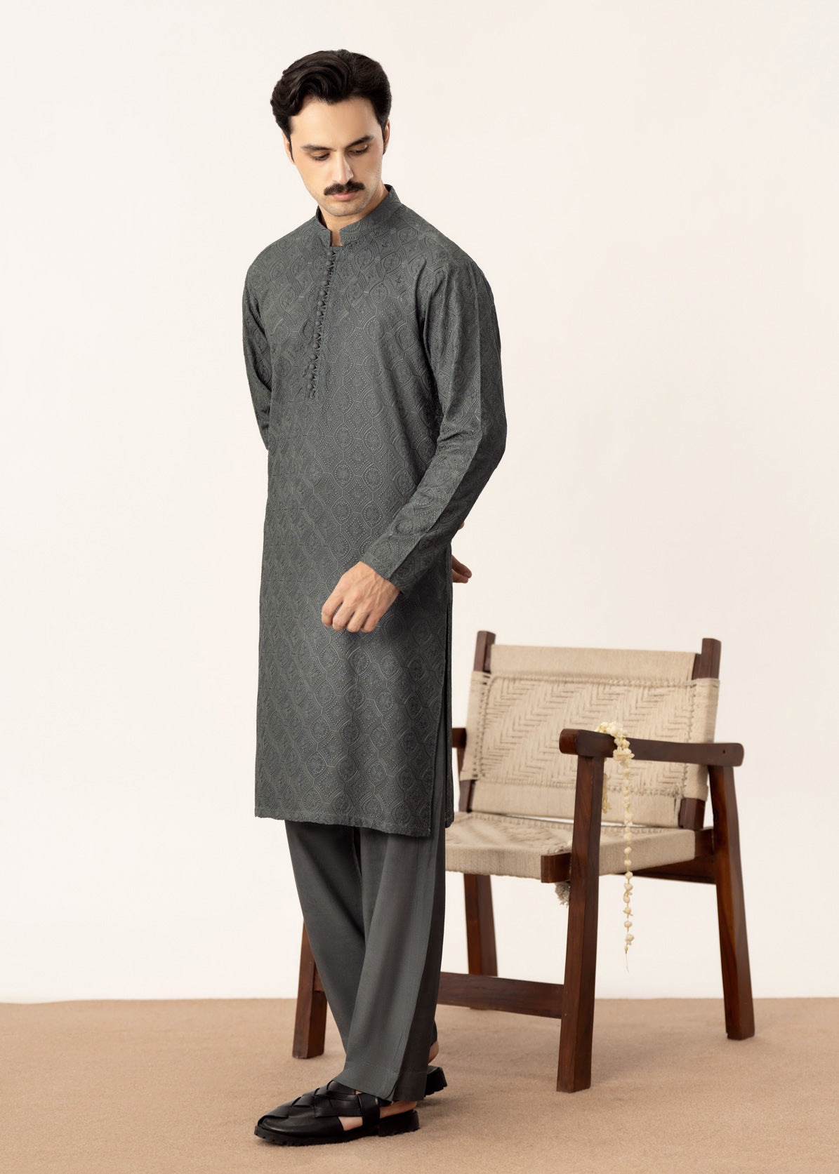 Jahan - Green Raw Silk Embroidered Kurta Trouser