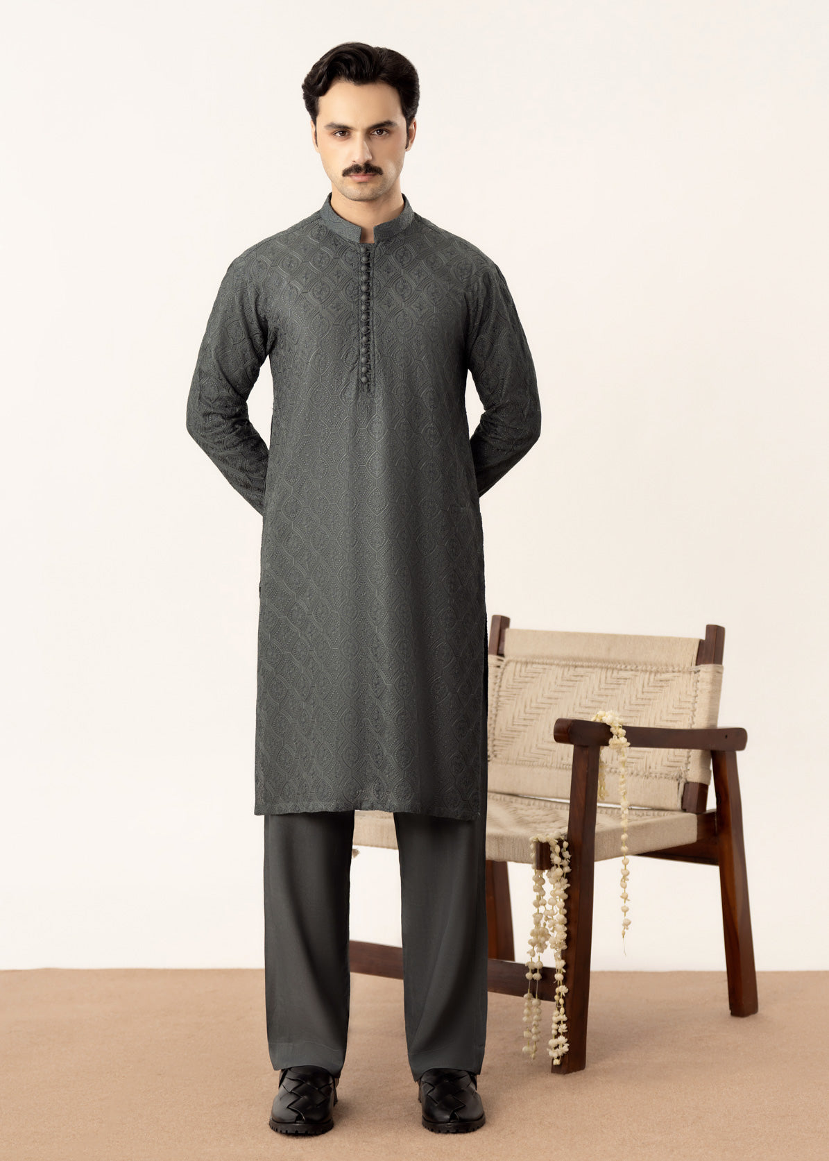 Jahan - Green Raw Silk Embroidered Kurta Trouser