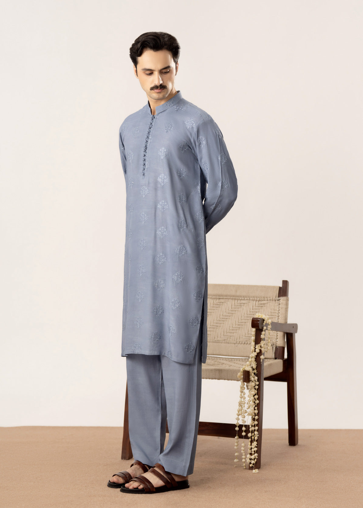 Virsa - Ice Blue Embroidered Kurta Trouser - Men