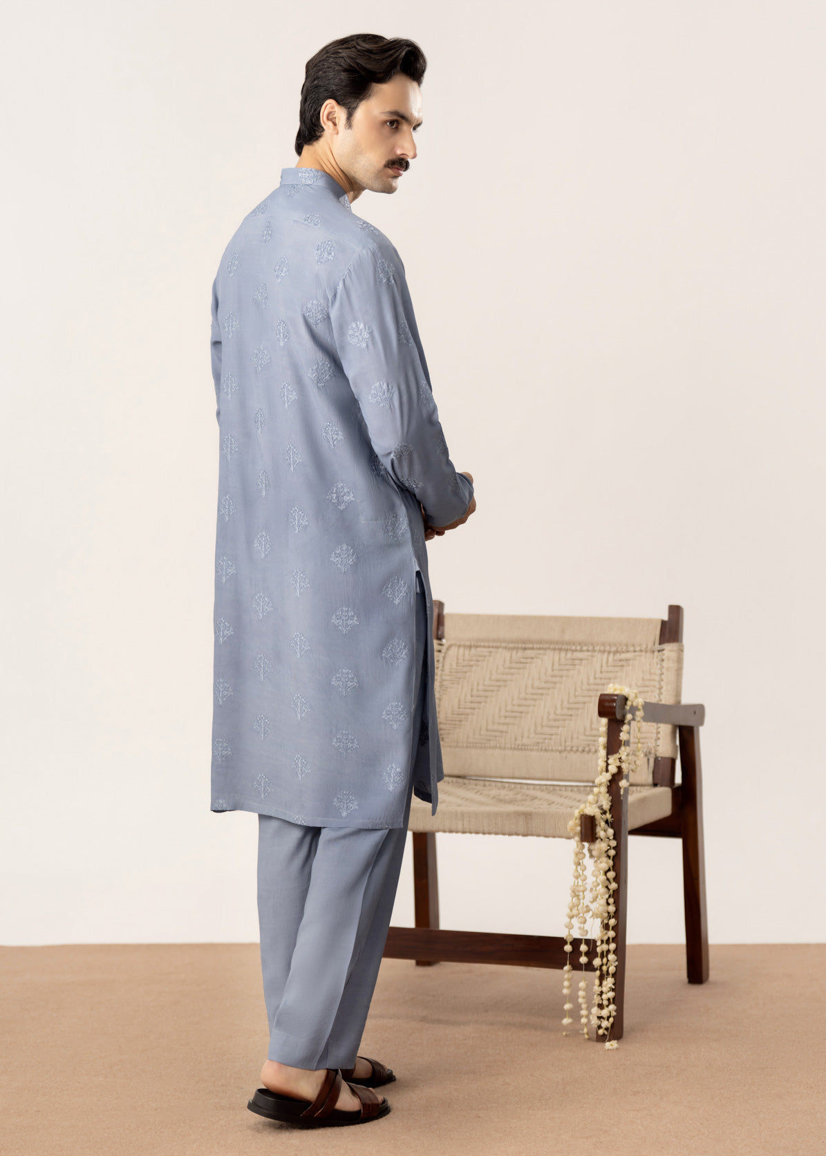 Virsa - Ice Blue Embroidered Kurta Trouser - Men