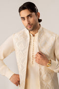 Bosky White Kurta Trouser with Open Embroidered Waistcoat  - 3PC