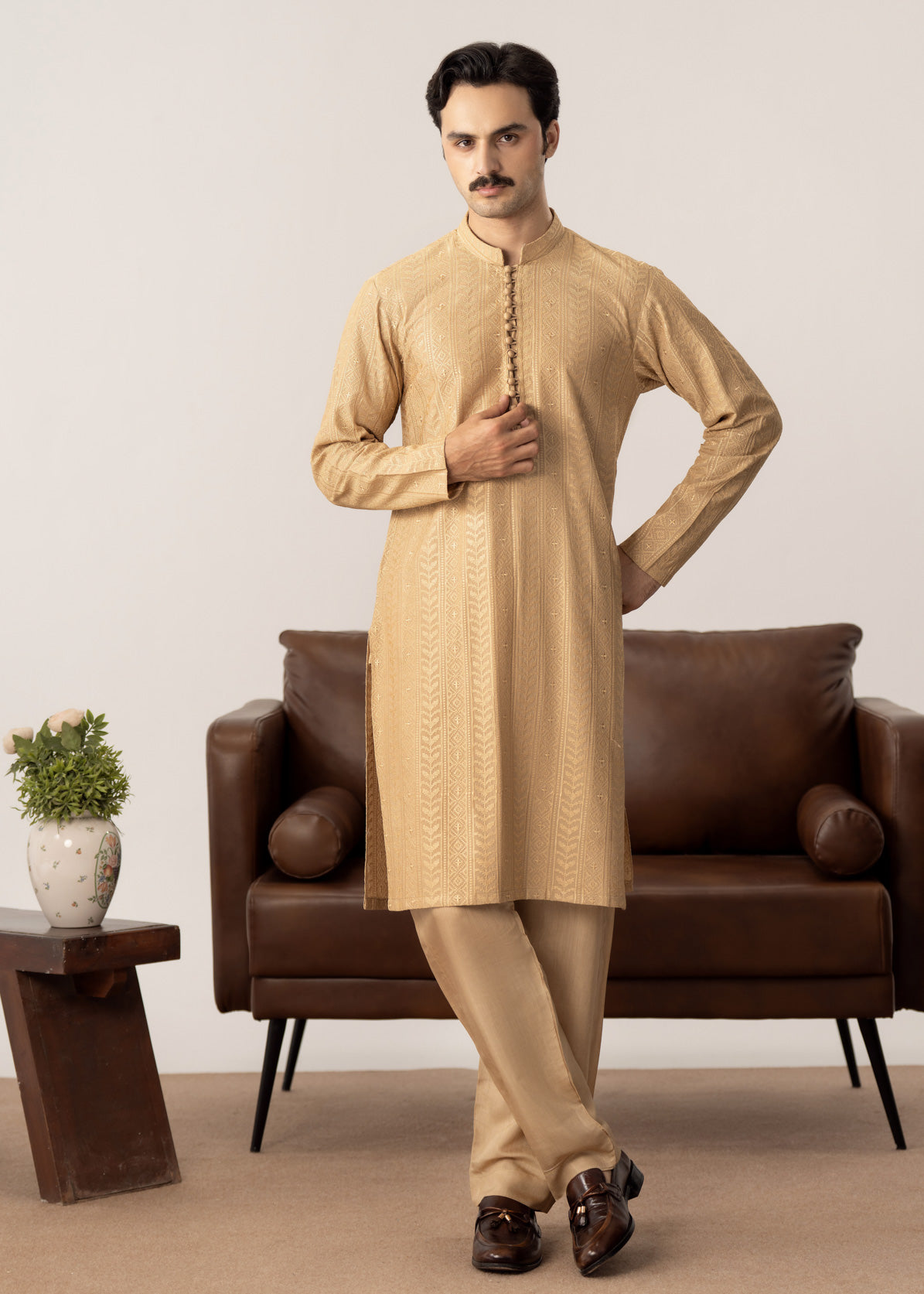 Tehzeeb - Ivory Embroidered Kurta Trouser - Men
