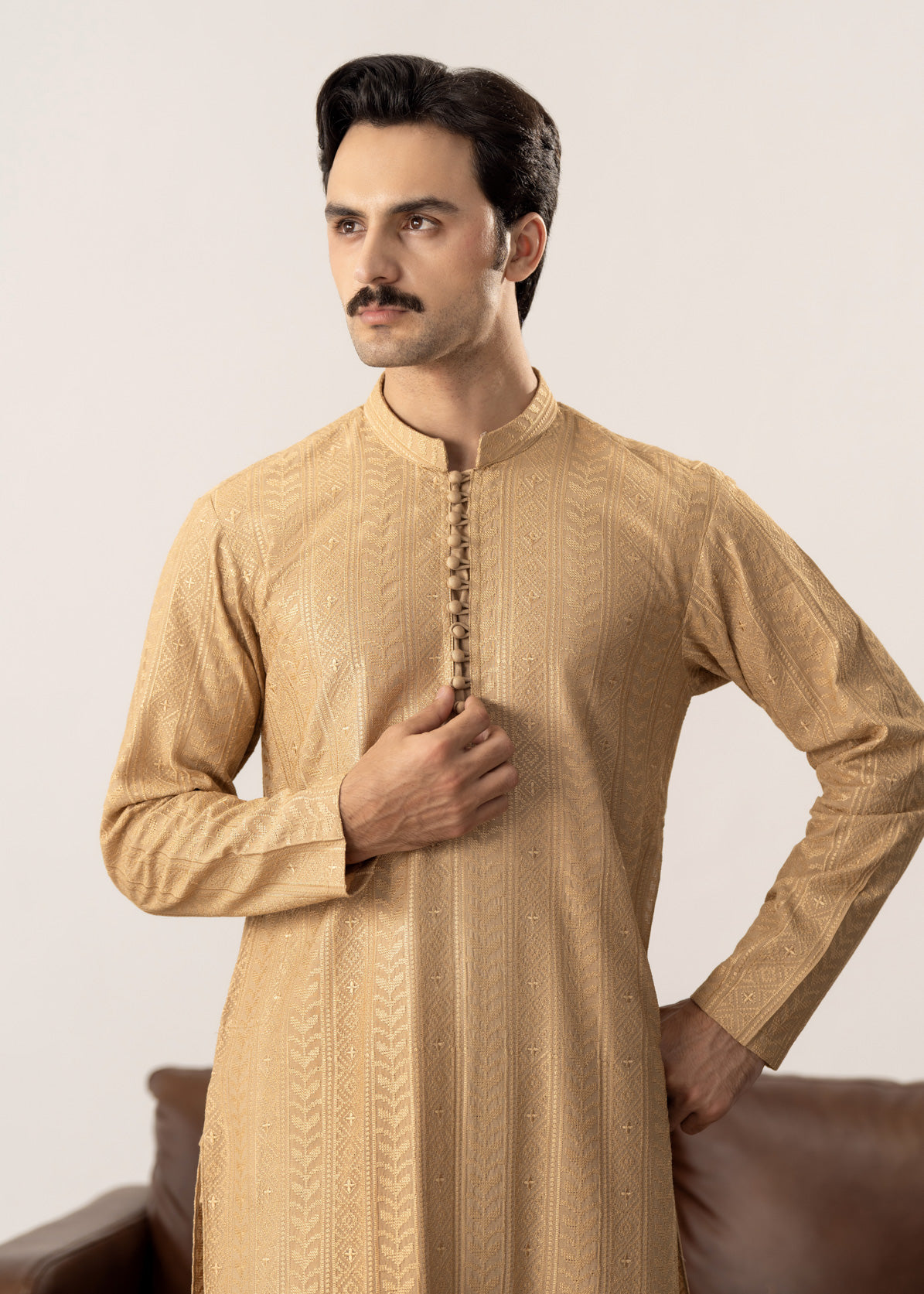 Tehzeeb - Ivory Embroidered Kurta Trouser - Men