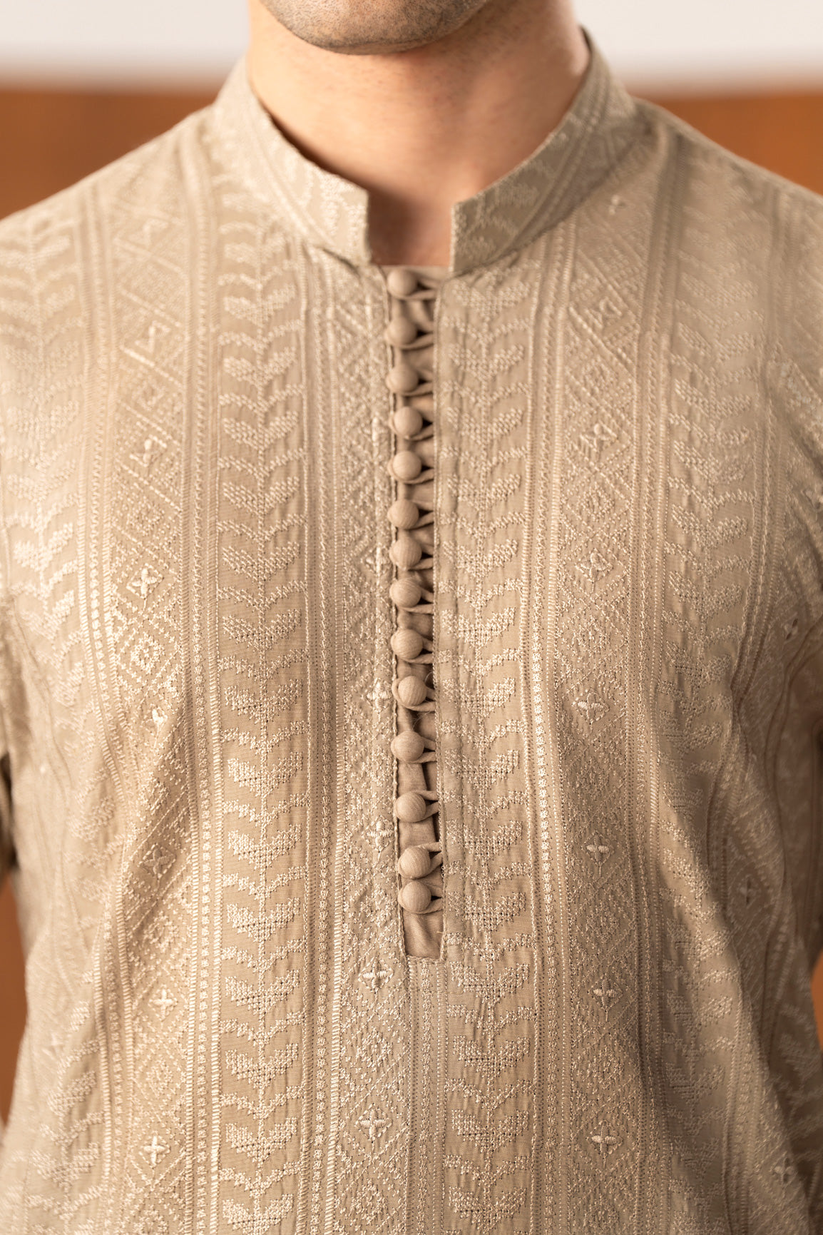 Shauq - Beige Embroidered Kurta Trouser - Men