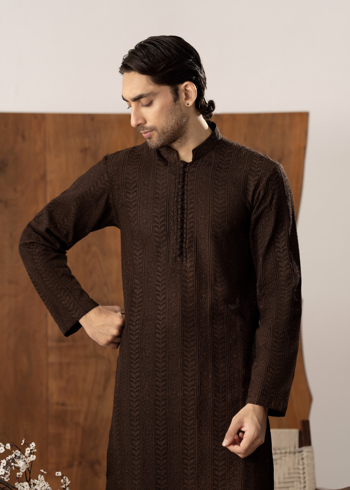 Riwaaj - Brown Embroidered Kurta Trouser