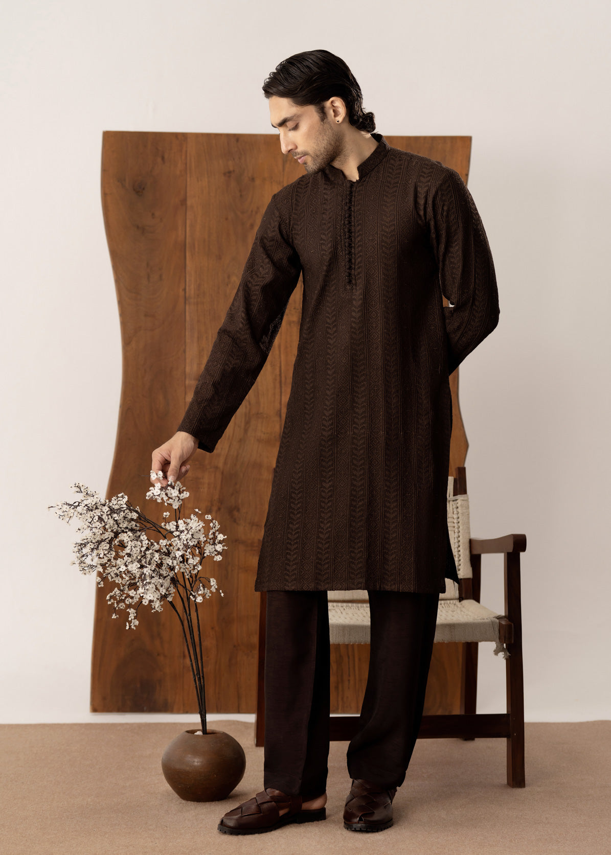 Riwaaj - Brown Embroidered Kurta Trouser