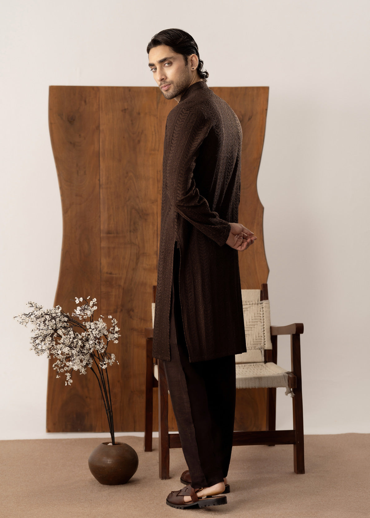 Riwaaj - Brown Embroidered Kurta Trouser