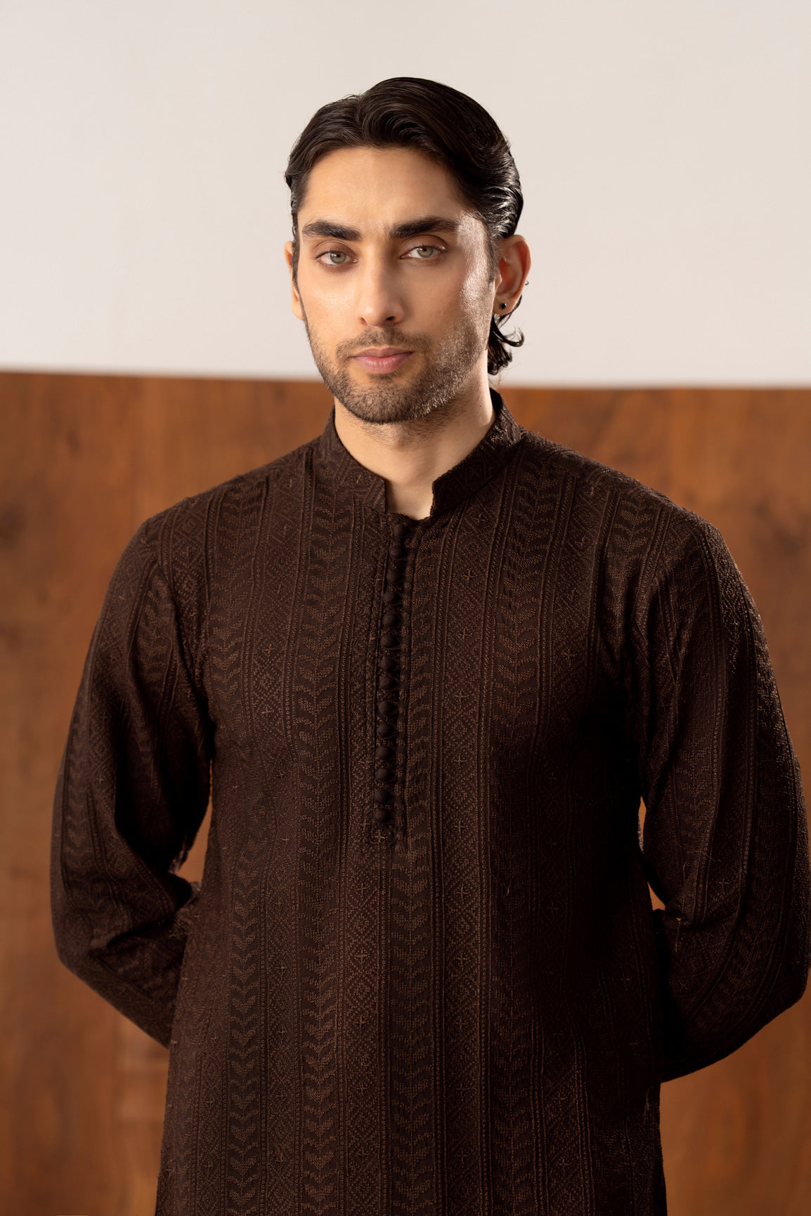 Riwaaj - Brown Embroidered Kurta Trouser