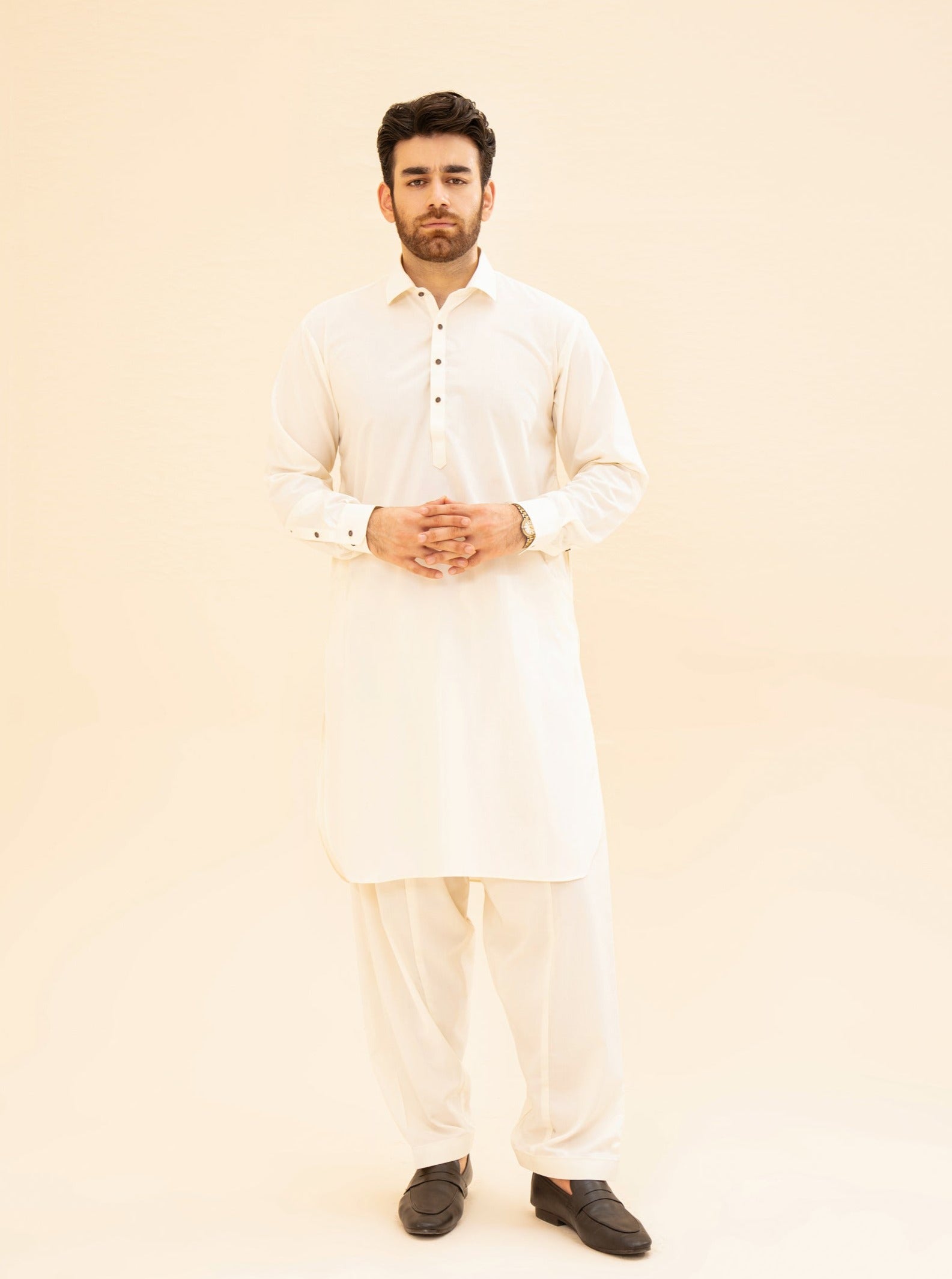 Bosky White French Collar Kameez Shalwar - Men