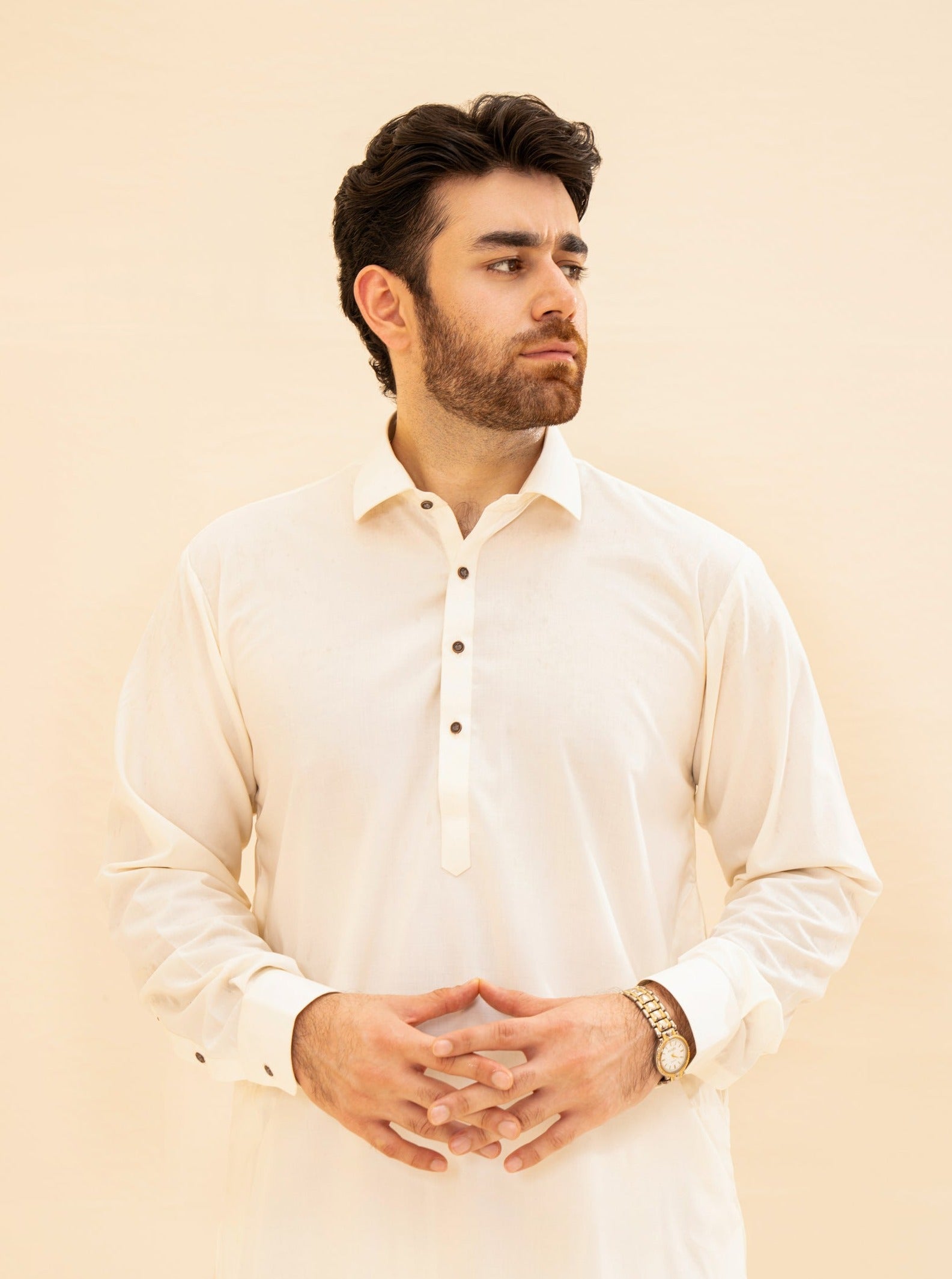 Bosky White French Collar Kameez Shalwar - Men