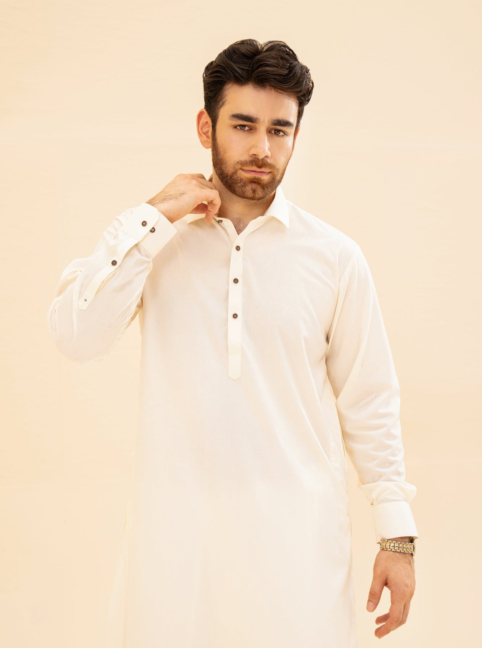 Bosky White French Collar Kameez Shalwar - Men