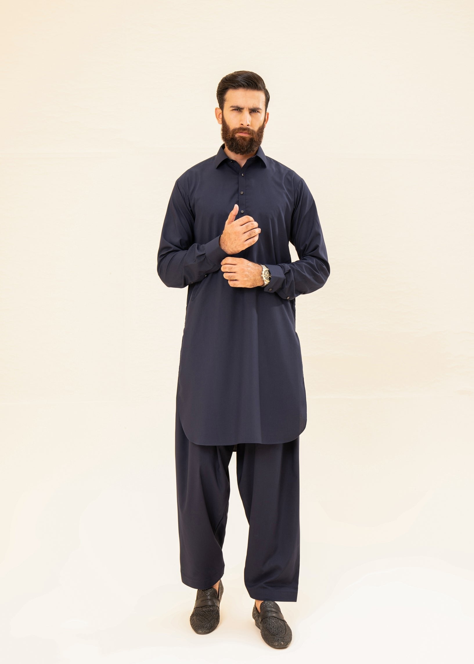 Navy Blue Kurta Trouser/Shalwar - Men