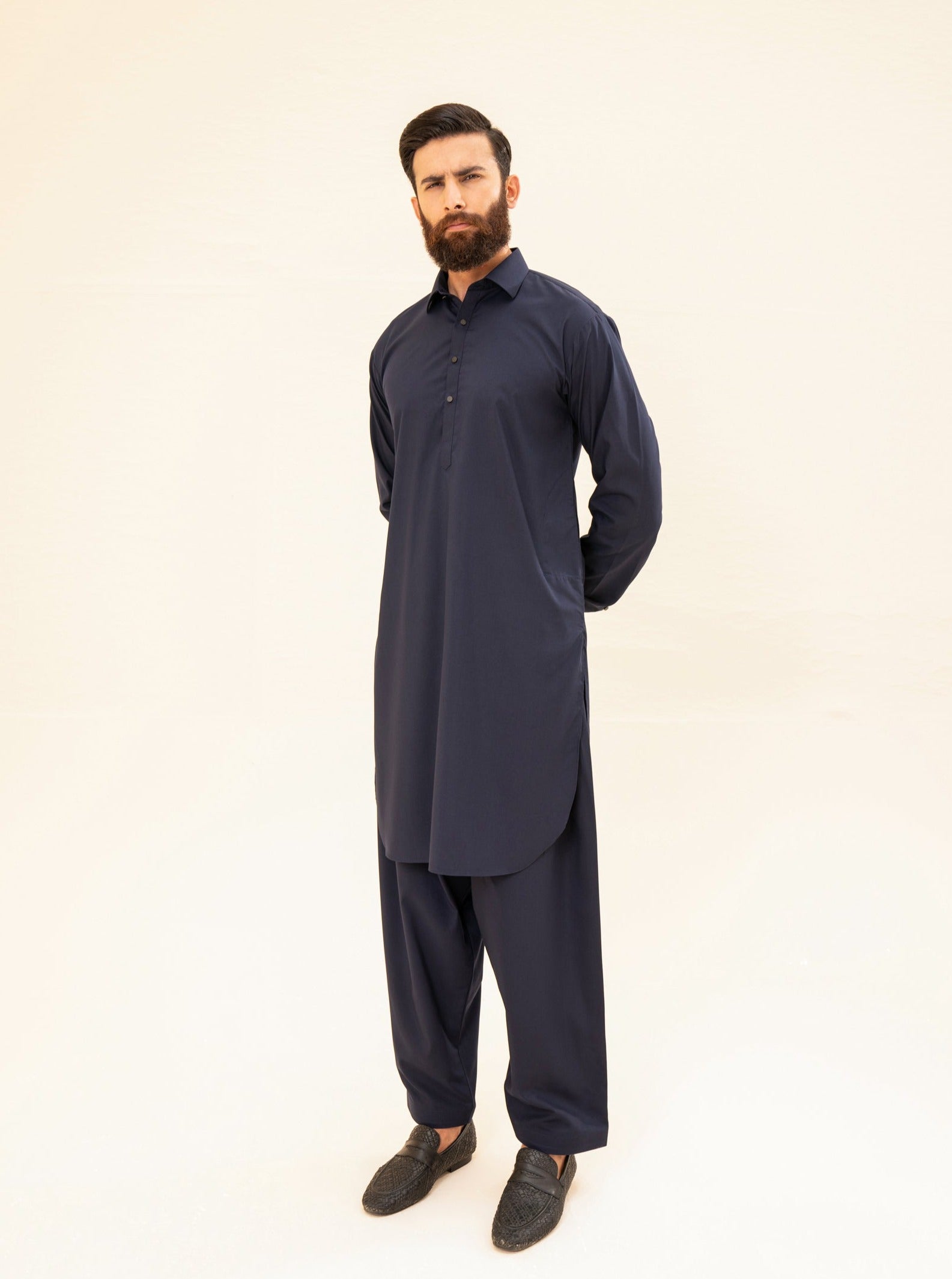 Navy Blue French Collar Kameez Shalwar - Men