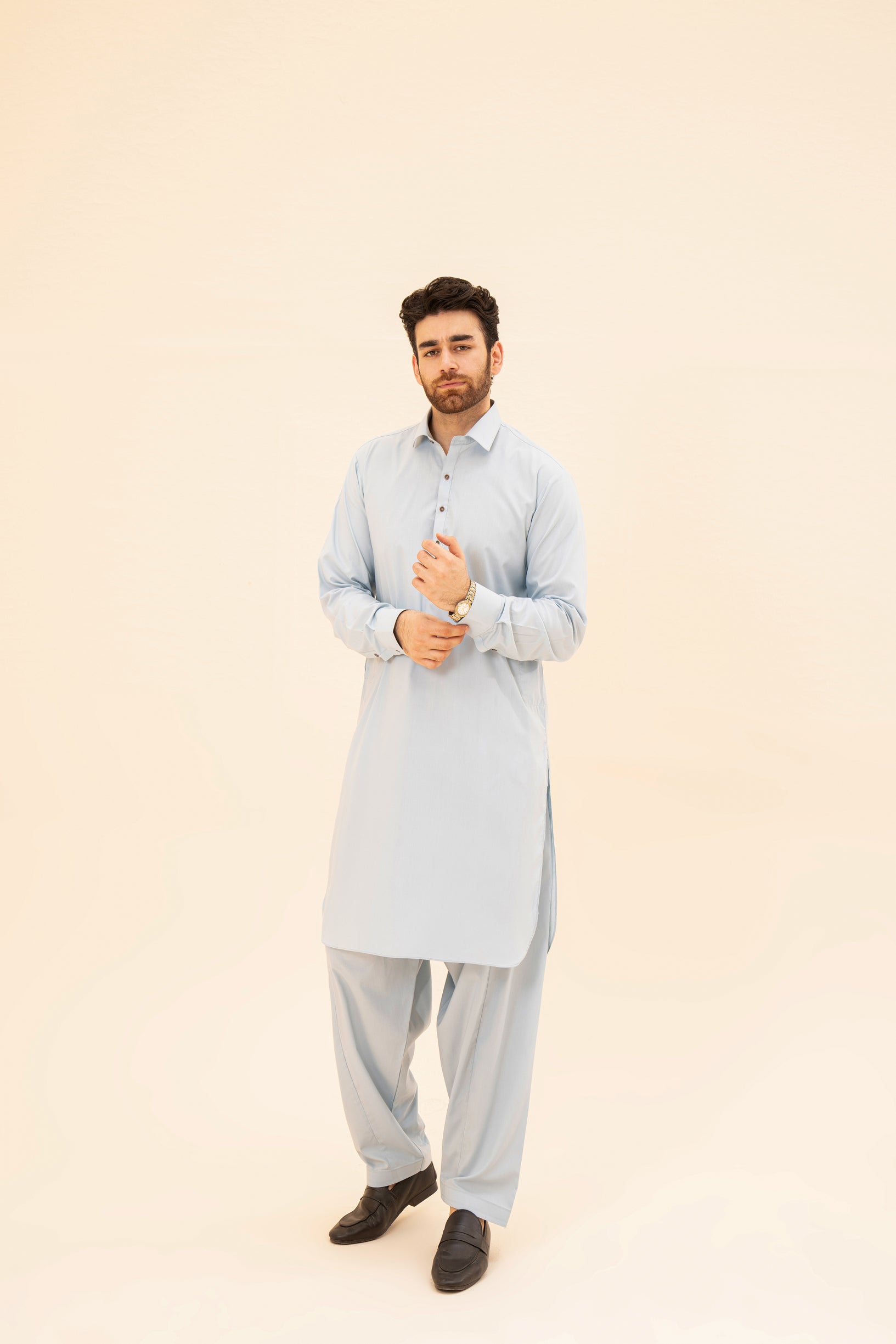 Pack of 2 French Collar Kameez Shalwar - Bosky White & Sky Blue