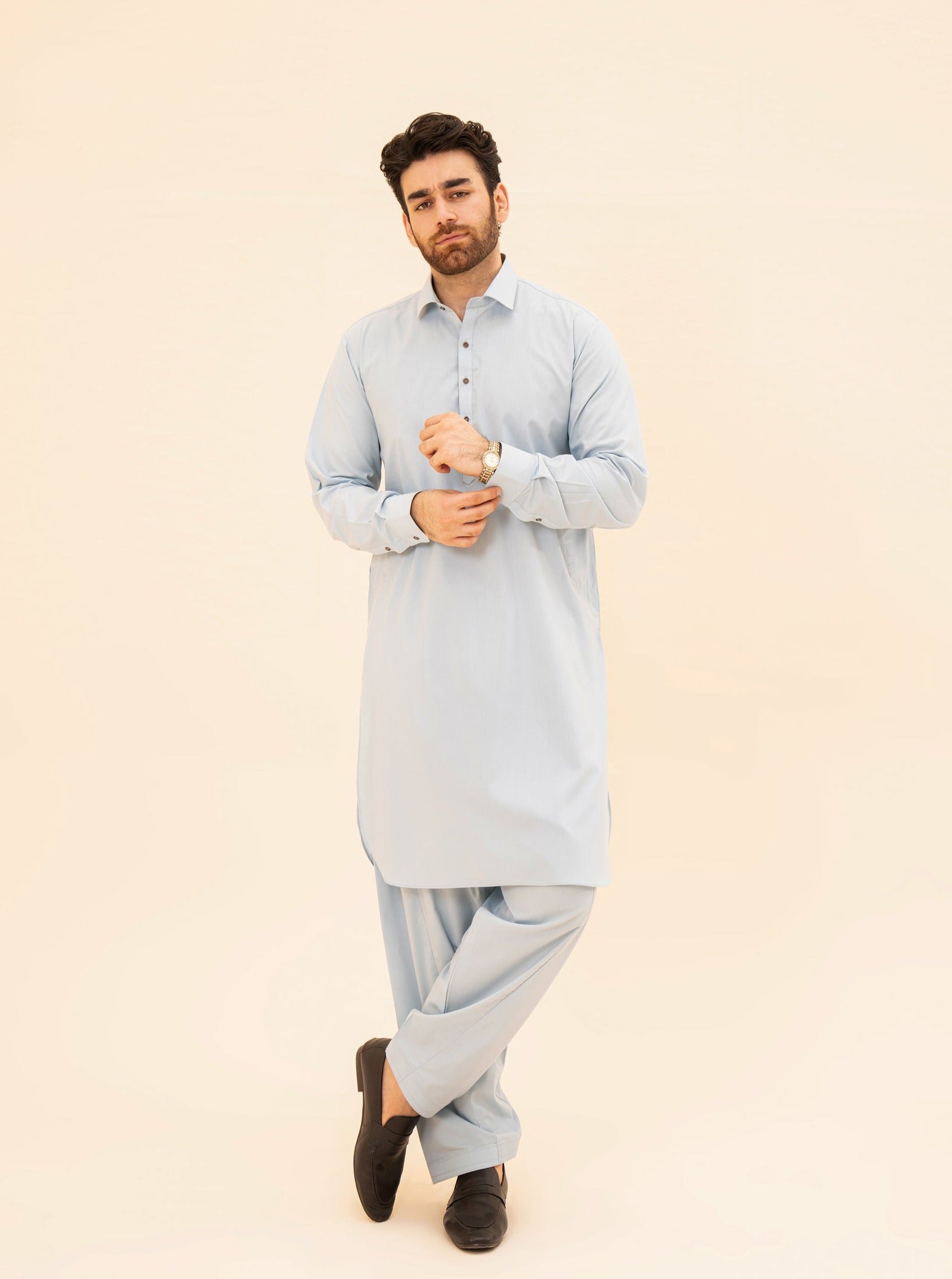 Sky Blue French Collar Kameez Shalwar - Men