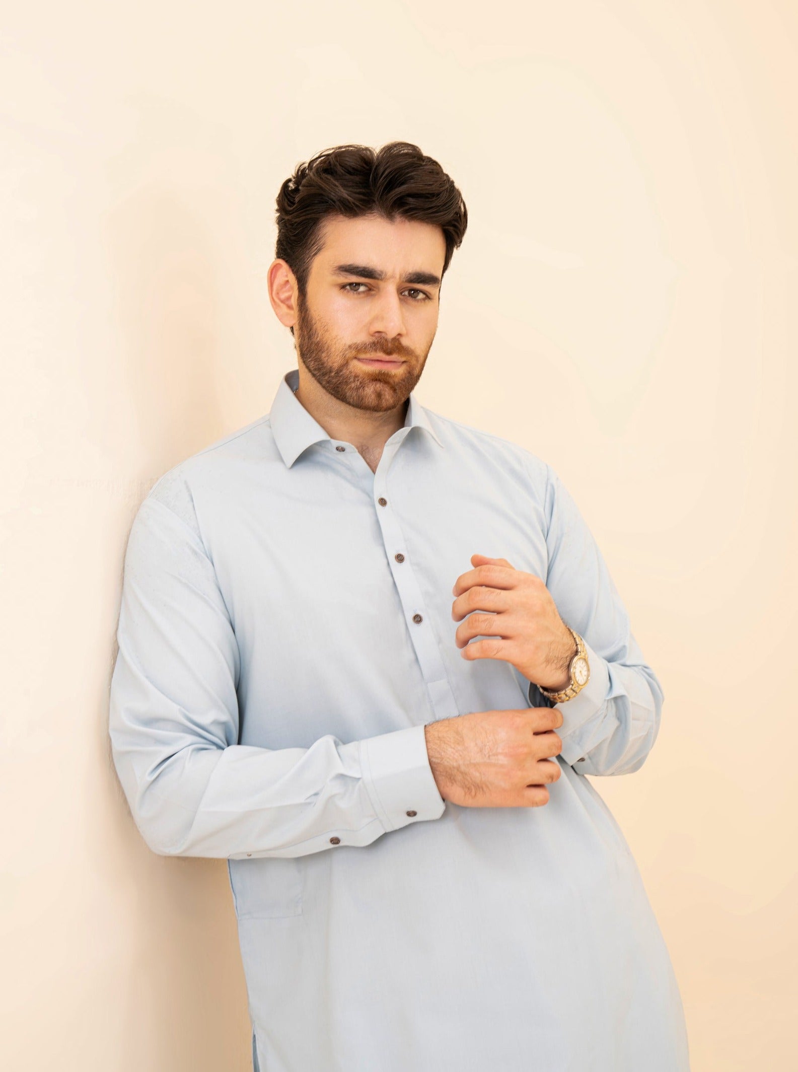 Sky Blue French Collar Kameez Shalwar - Men