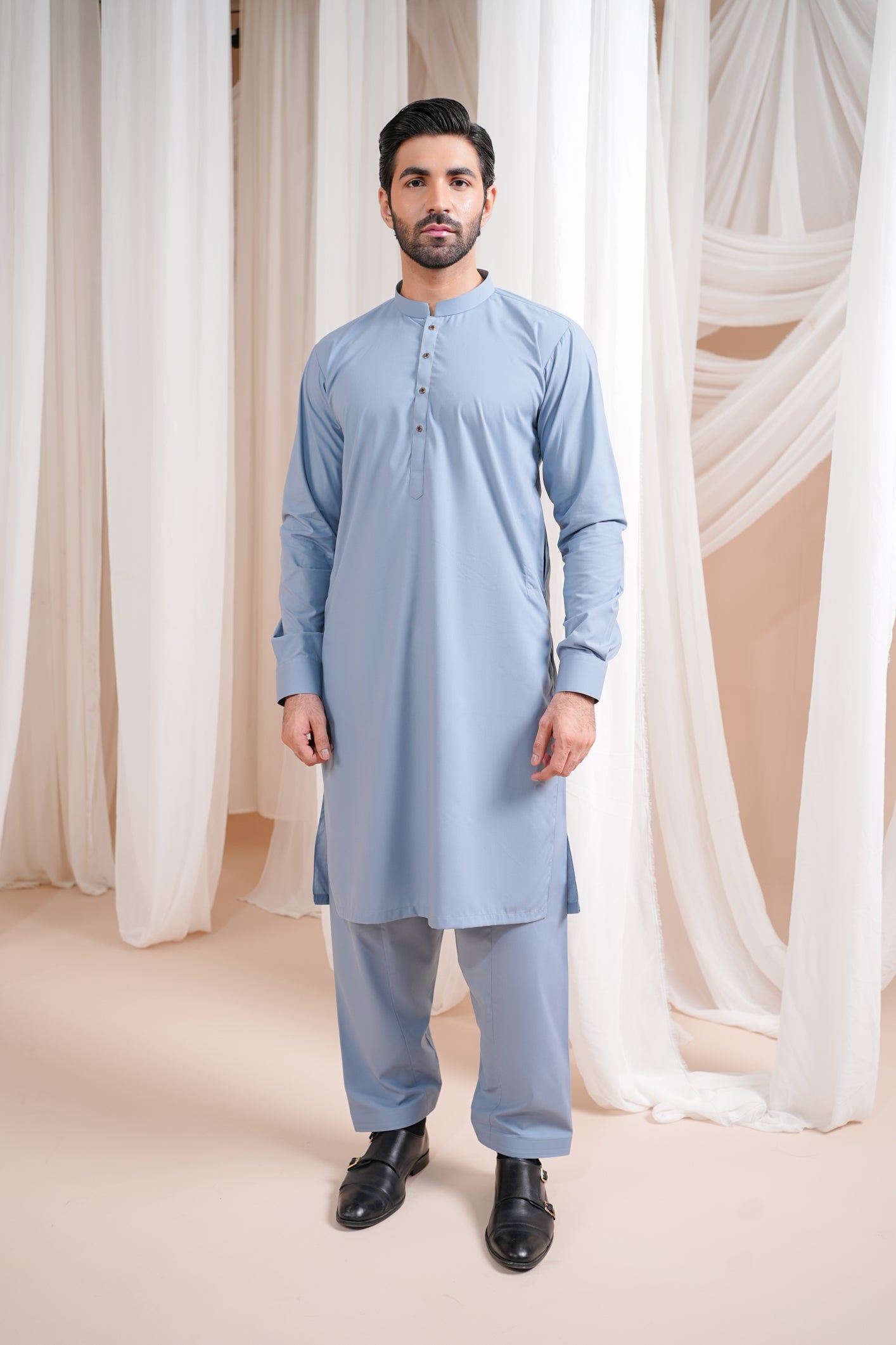 Sapphire Blue Luxury Blended Kurta Shalwar - Men