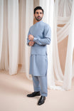 Sapphire Blue Luxury Formal Kameez Shalwar with Blended Waistcoat - Straight Cut - Men