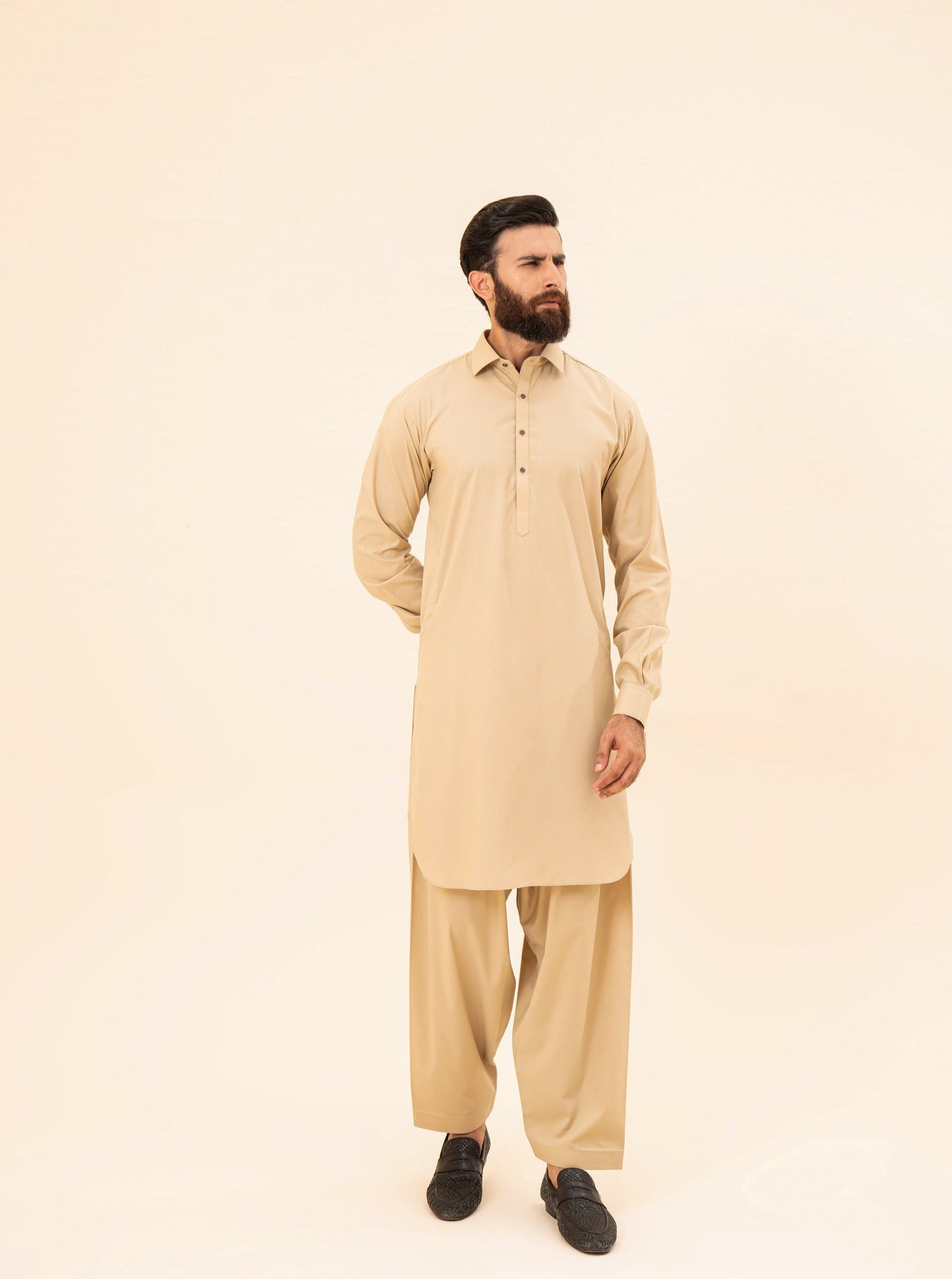 Ivory French Collar Kameez Shalwar - Men