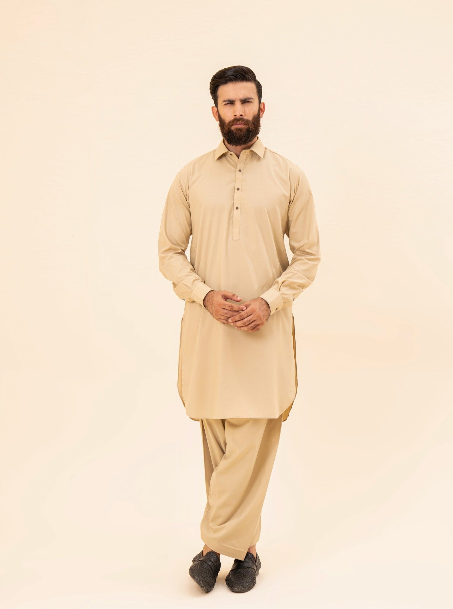 Ivory French Collar Kameez Shalwar - Men