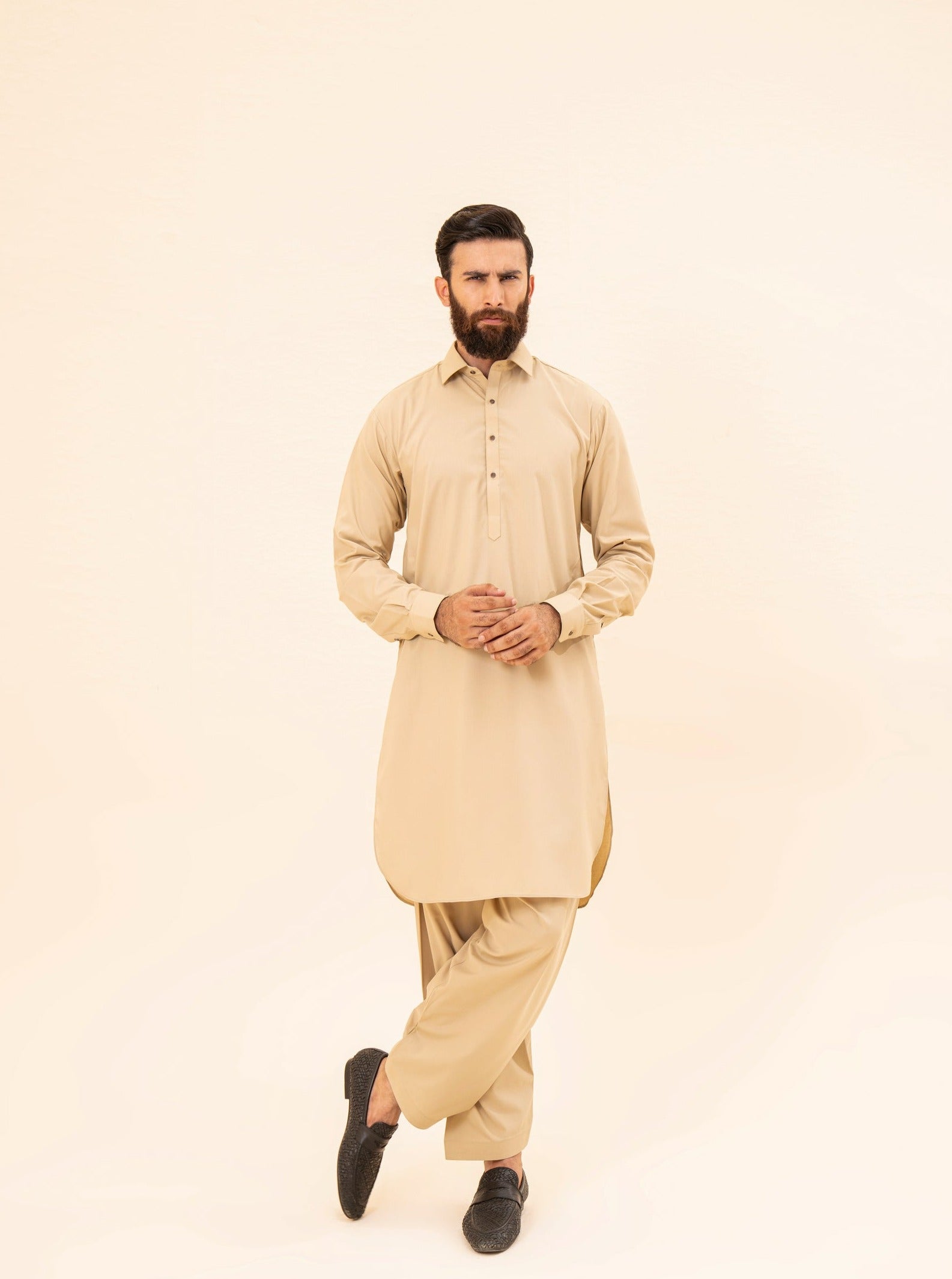 Ivory French Collar Kameez Shalwar - Men