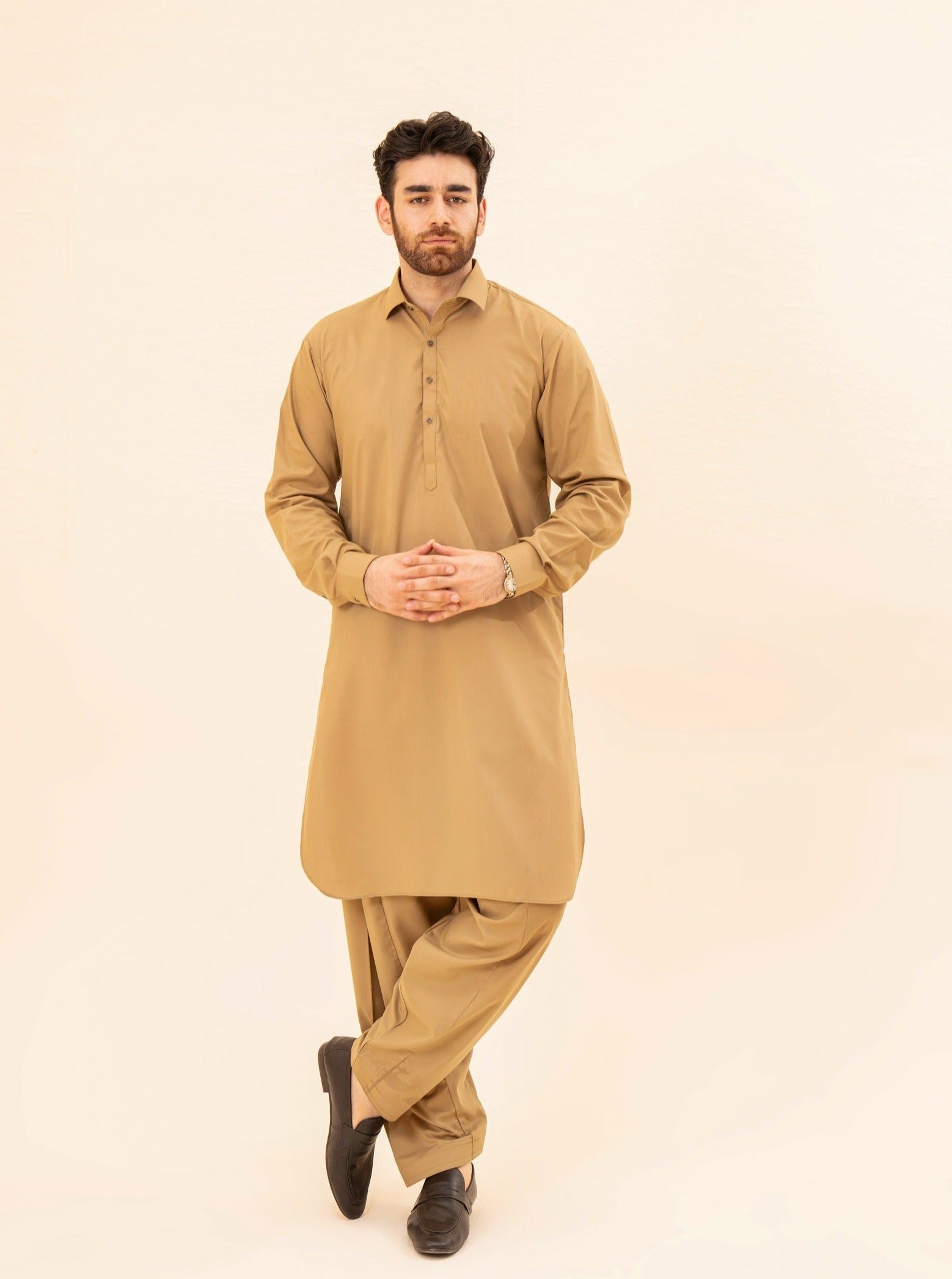 Camel French Collar Kameez Shalwar - Men