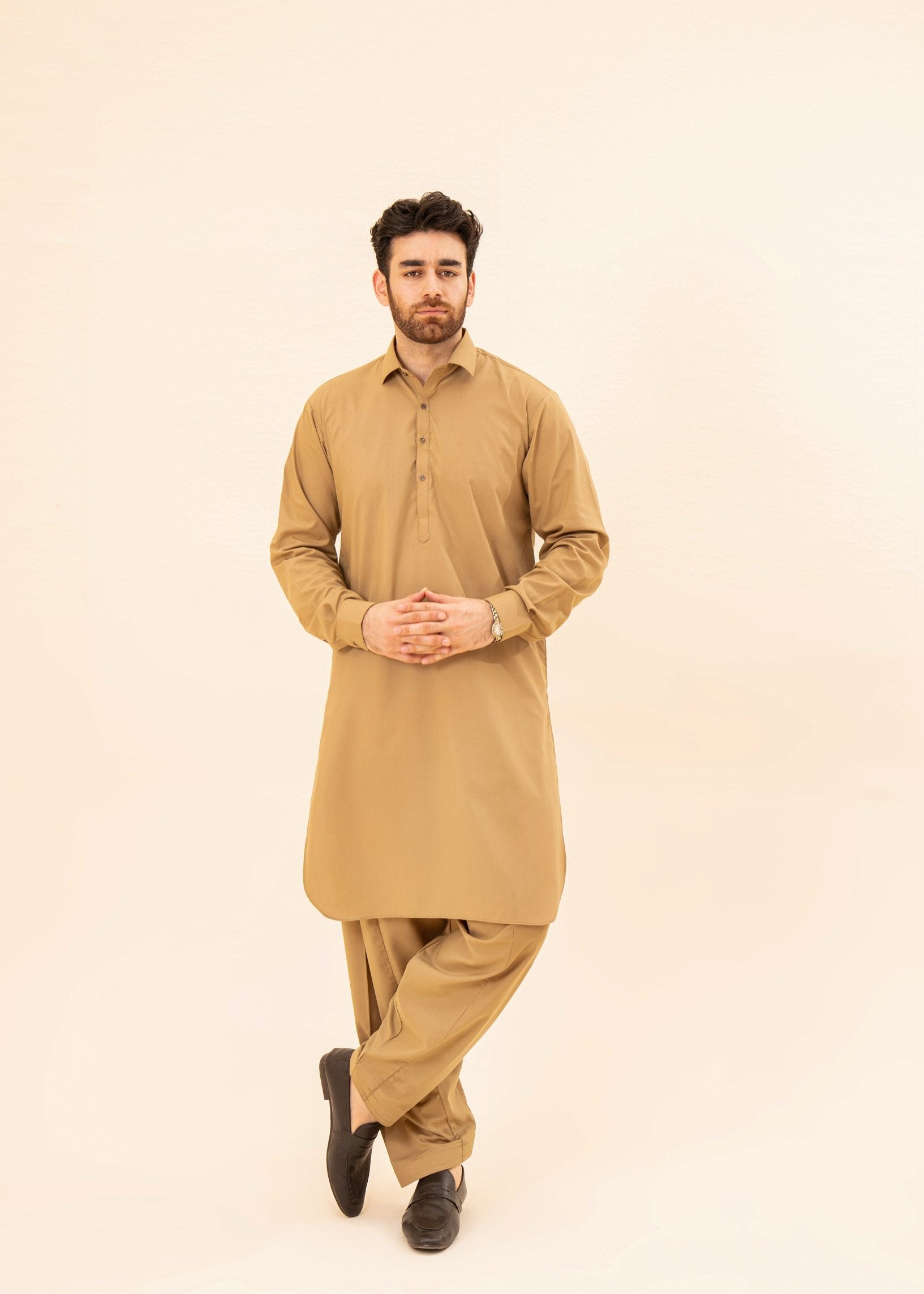 Camel Kurta Trouser/Shalwar - Men